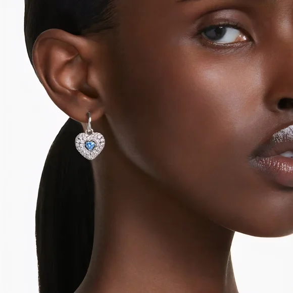Swarovski Idyllia Drop Blue Heart Earrings Rhodium Plated - Picture 3 of 5